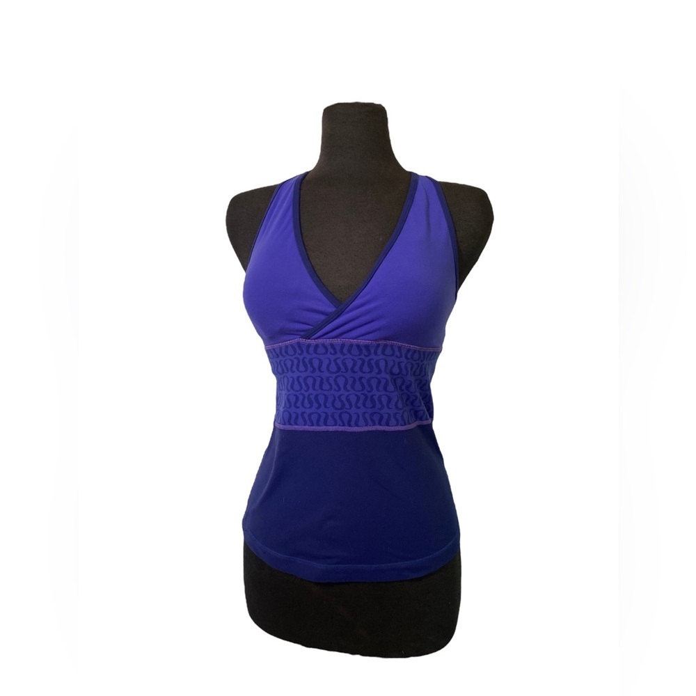 Lululemon Origami Deep V Tank Purple with Logo Size 4 Mesh Back Rare Vin…